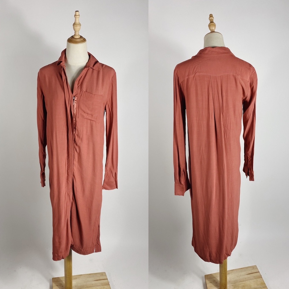 ANN TAYLOR Drapey Zipper Front Long Sleeve Dress Coral Womens Small